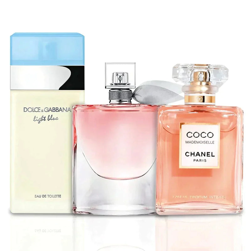 Combo Exclusivo de Perfumes Femininos - La Vie est Belle, Mademoiselle e Light Blue 3x100ml